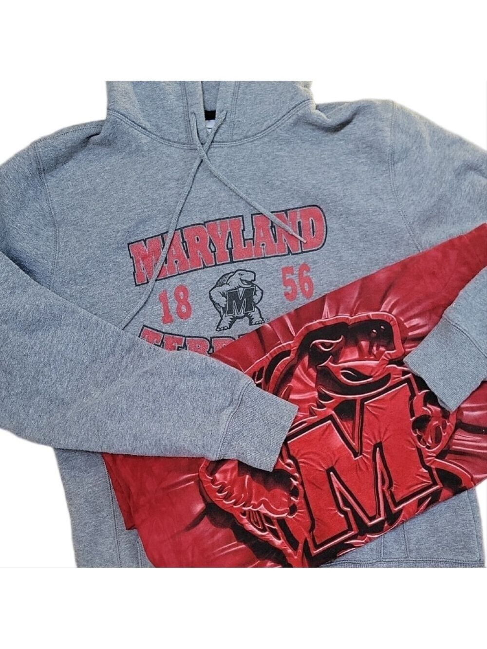 UMD Terp Gray Hoodie & Red Short Sleeve TShirt Set Size Mediums EUC Unisex